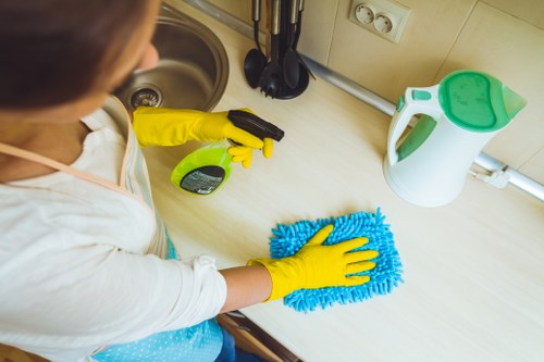 Final review of a completed carpet cleaning service in a home