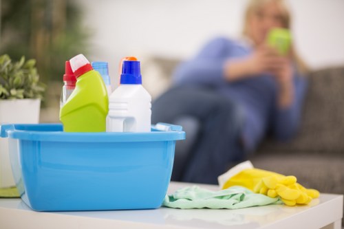 Cleaning equipment and safety preparation for a carpet service